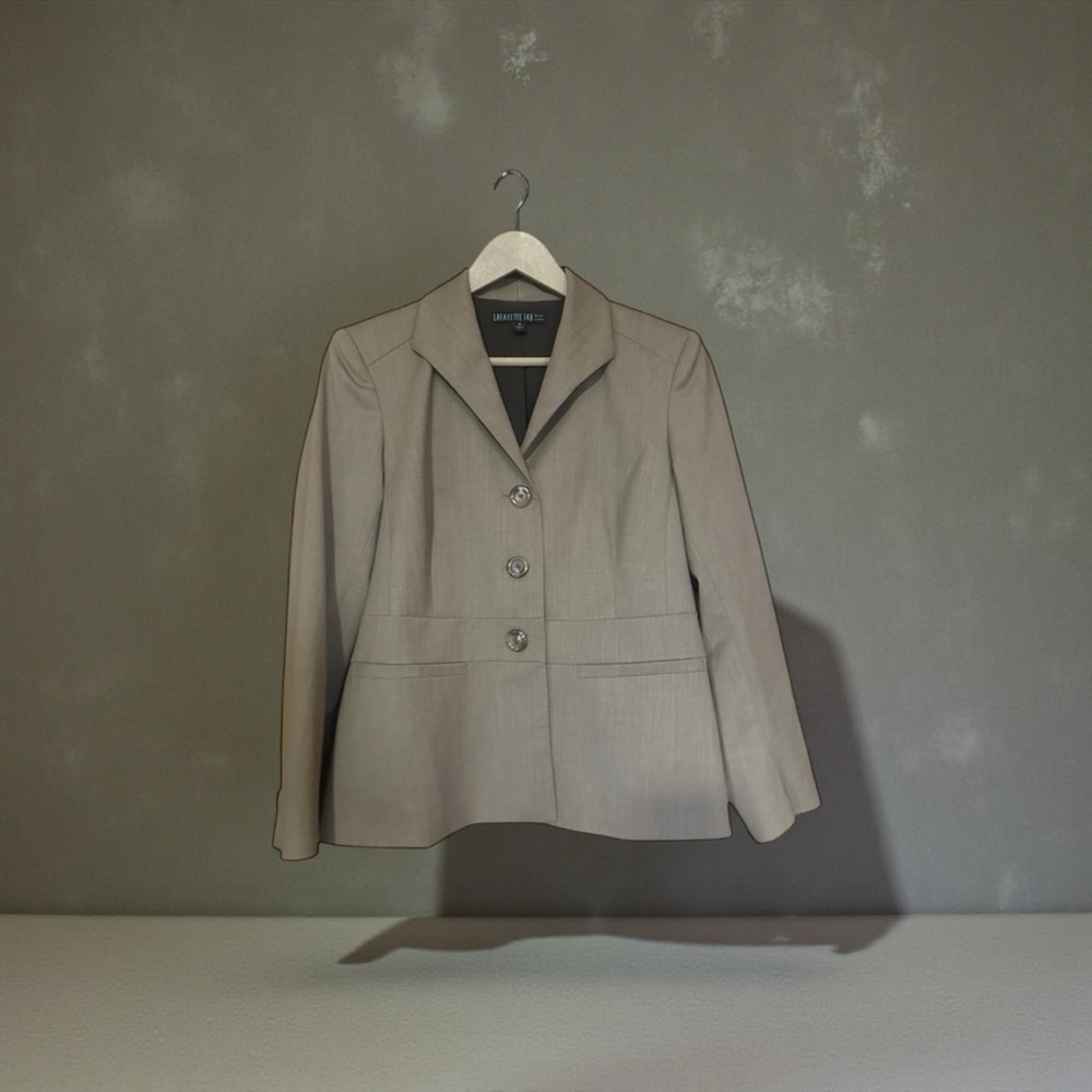 Lafayette 148 New York Single Breasted Blazer Tan Brown Wool Size 4